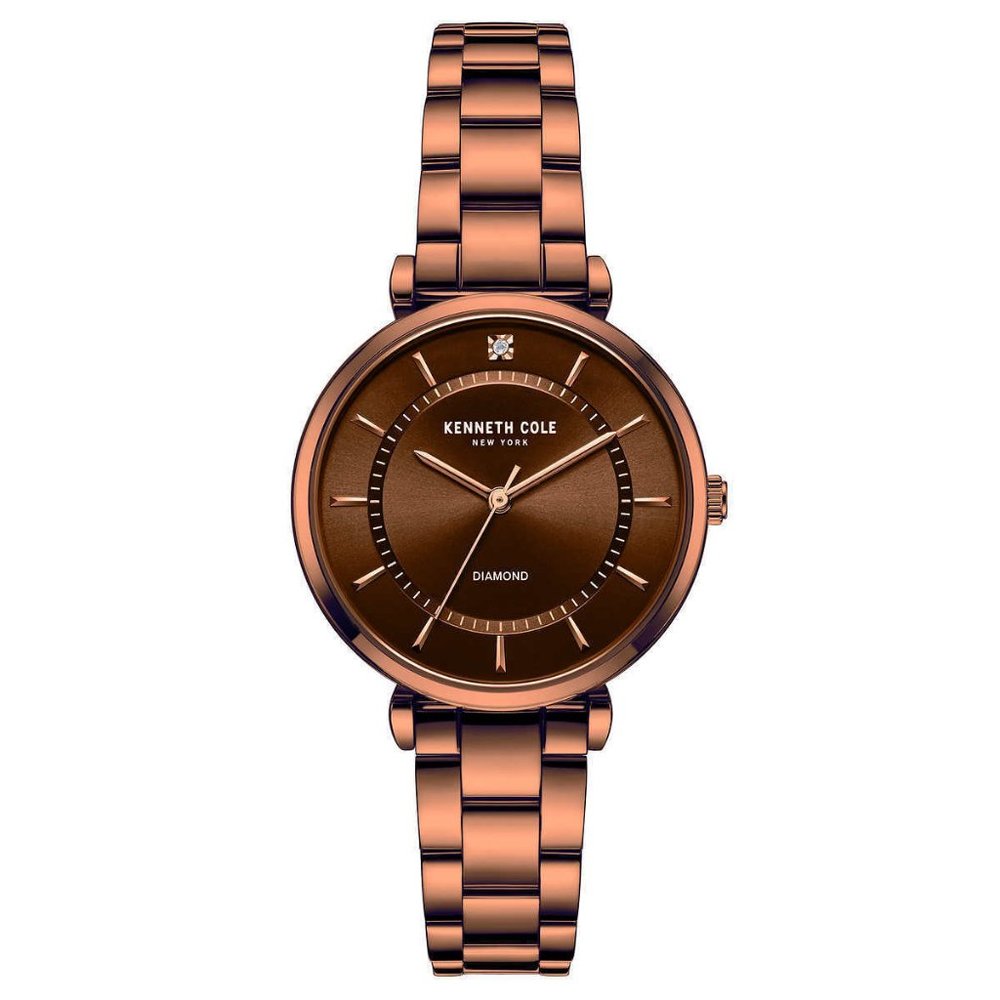 Kenneth Cole KC51114018 Diamond Accented Brown Dial Stainless Steel Wristwatch